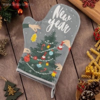 Новый год. Варежка-прихватка "New year" 20х28см, саржа, 100% хлопок, ватин 250г/м2 Новый год. Варежка-прихватка "New year" 20х28см, саржа, 100% хлопок, ватин 250г/м2