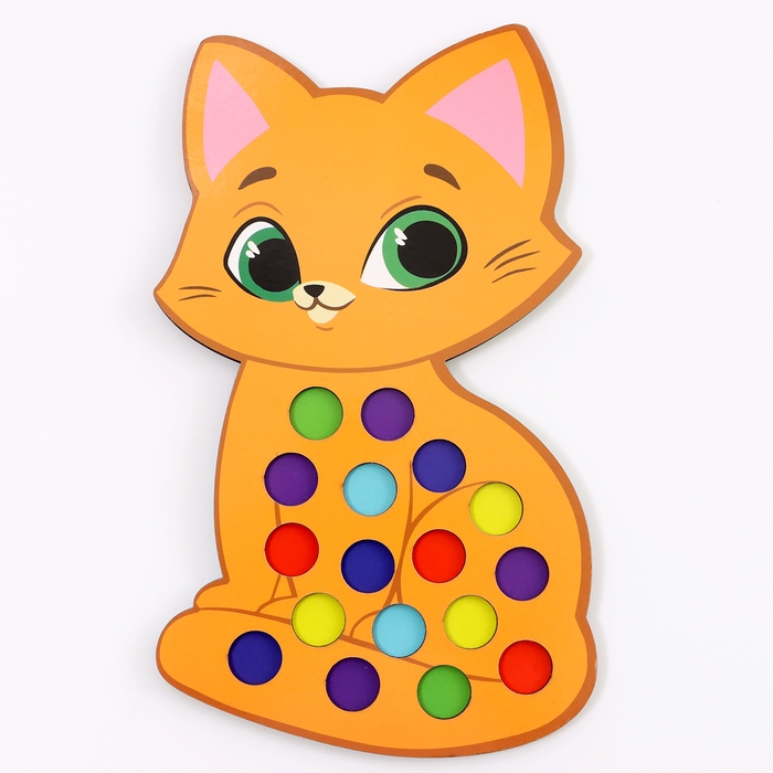 Сортер деревянный &laquo;Котёнок&raquo; с помпонами и пинцетом, 15 х 21 см