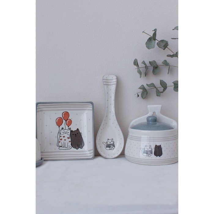 Блюдо сервировочное Доляна &laquo;Уютные коты&raquo;, 15&times;15&times;3 см, цвет белый