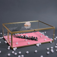 Органайзер для хранения &laquo;Кристалл&raquo;, с крышкой, стеклянный, 1 секция, 25 &times; 18,3 &times; 11 см, цвет прозрачный/медный/розовый