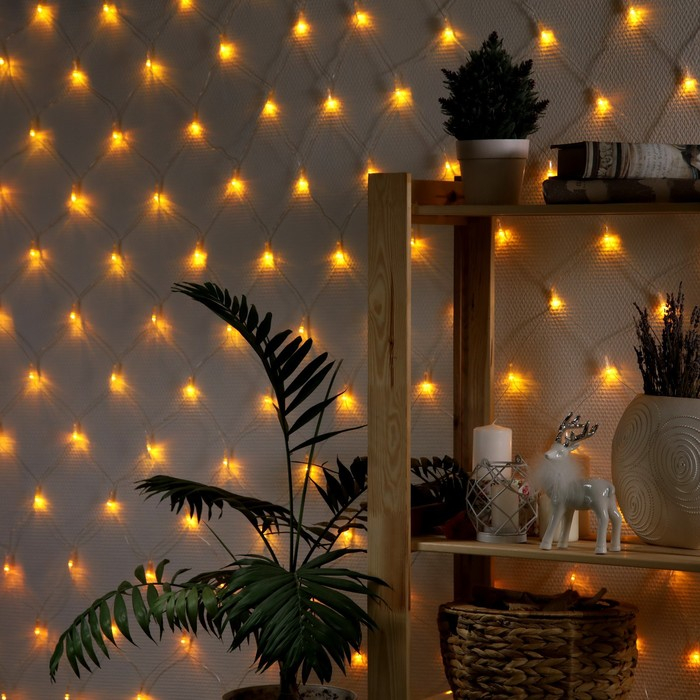 Гирлянда «Сеть» 1.6 × 1.6 м, IP20, прозрачная нить, 144 LED, свечение жёлтое, 8 режимов, 220 В Гирлянда «Сеть» 1.6 × 1.6 м, IP20, прозрачная нить, 144 LED, свечение жёлтое, 8 режимов, 220 В