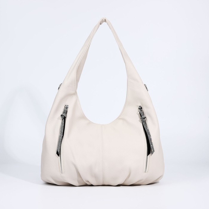 Сумка-мешок на молнии, 3 наружных кармана, цвет молочный Сумка-мешок на молнии, 3 наружных кармана, цвет молочный