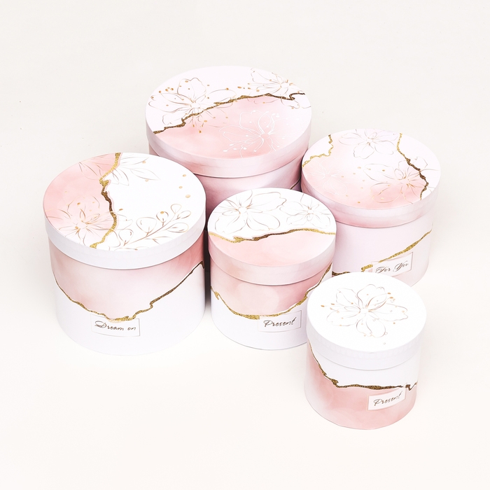 Набор шляпных коробок 5 в 1 Набор шляпных коробок 5 в 1 "Нежность" розовый, 22 х 19,5 , 14 х 13 см