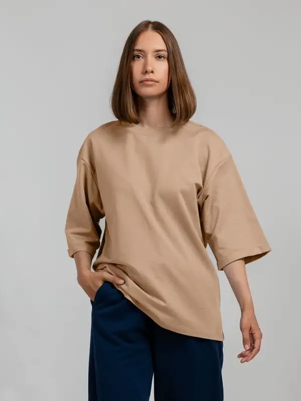 Футболка оверсайз унисекс Kosmos 2.0, бежевая, размер XS/S