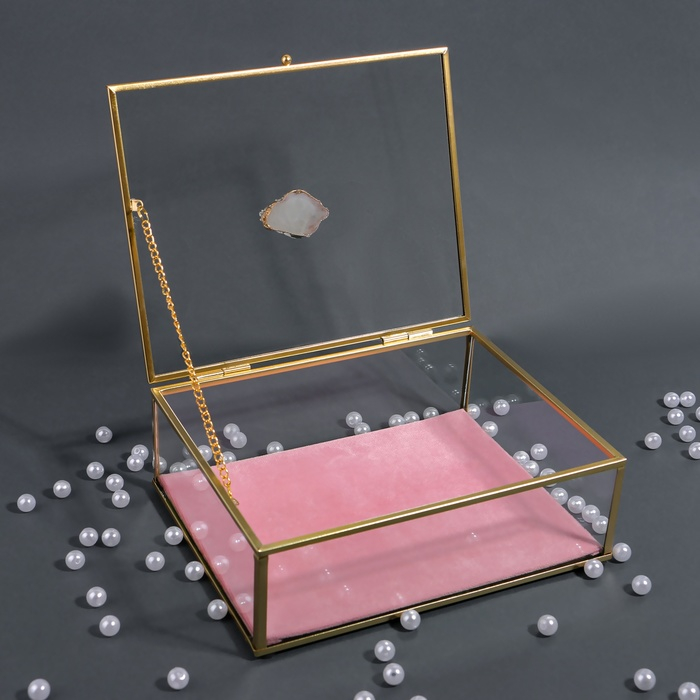 Органайзер для хранения «Кристалл», с крышкой, стеклянный, 1 секция, 20 × 16,8 × 9 см, цвет прозрачный/медный/розовый Органайзер для хранения «Кристалл», с крышкой, стеклянный, 1 секция, 20 × 16,8 × 9 см, цвет прозрачный/медный/розовый