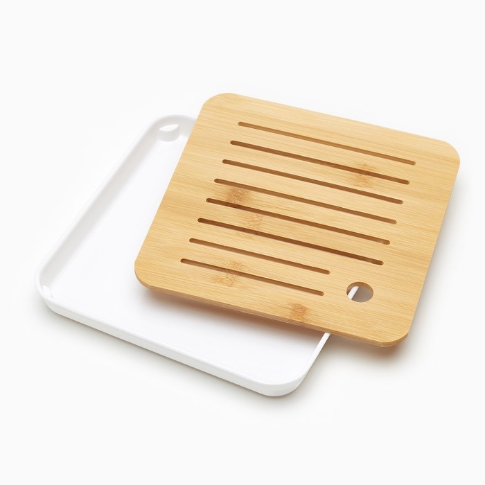 Поднос для чайной церемонии, 20 х 20 х 2.5 см, белый поддон Поднос для чайной церемонии, 20 х 20 х 2.5 см, белый поддон