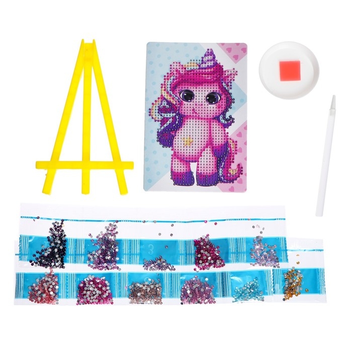 Алмазная мозаика с частичным заполнением на подставке для детей &laquo;Единорожка&raquo;, 10 х 15 см