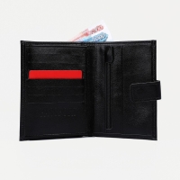 Портмоне мужское на кнопке, 3 в 1, для автодокументов, для паспорта, для купюр, цвет чёрный