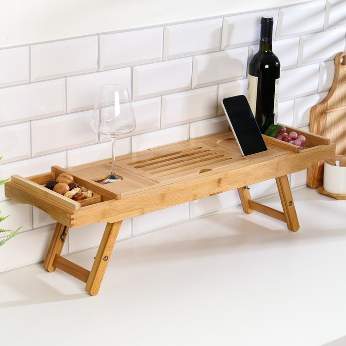 Столик- винница для ванны, большой, 75 (109) х 23 х 4,5 см, дерево