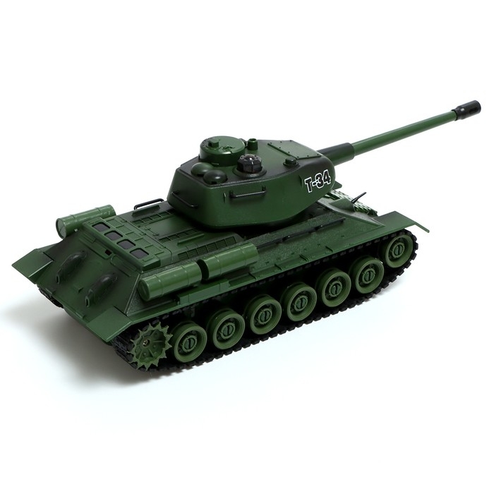 Танк &laquo;Т34&raquo;, радиоуправляемый, в комплекте бункер и бинокль, световые и звуковые эффекты, работает от аккумулятора, цвет зелёный