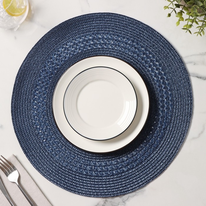 Салфетка сервировочная на стол Доляна &laquo;Оскар&raquo;, d=38 см, цвет синий