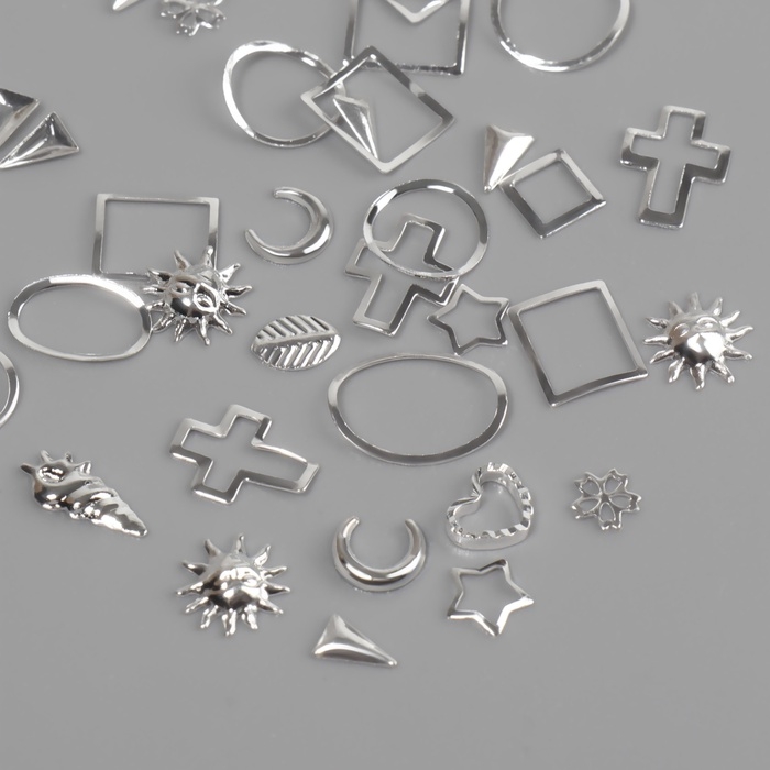Фигурки для дизайна ногтей, объёмные, металлические, цвет серебристый