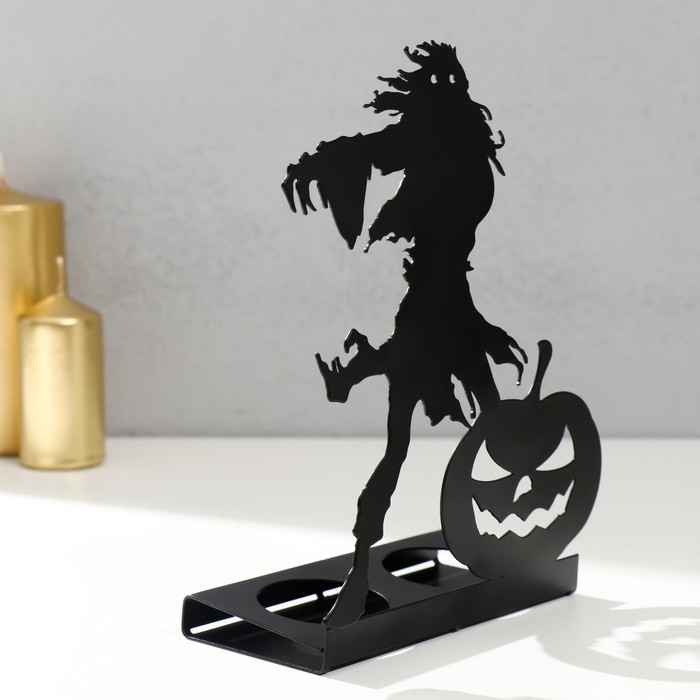 Подсвечник металл на 2 свечи Подсвечник металл на 2 свечи "Хэллоуин. Монстр с тыквой" чёрный 18х13,5х6 см