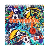 Скетчбук 190 х 190 мм, 60 листов на гребне "Граффити", обложка мелованный картон, твёрдая подложка, блок 100 г/м&sup2;