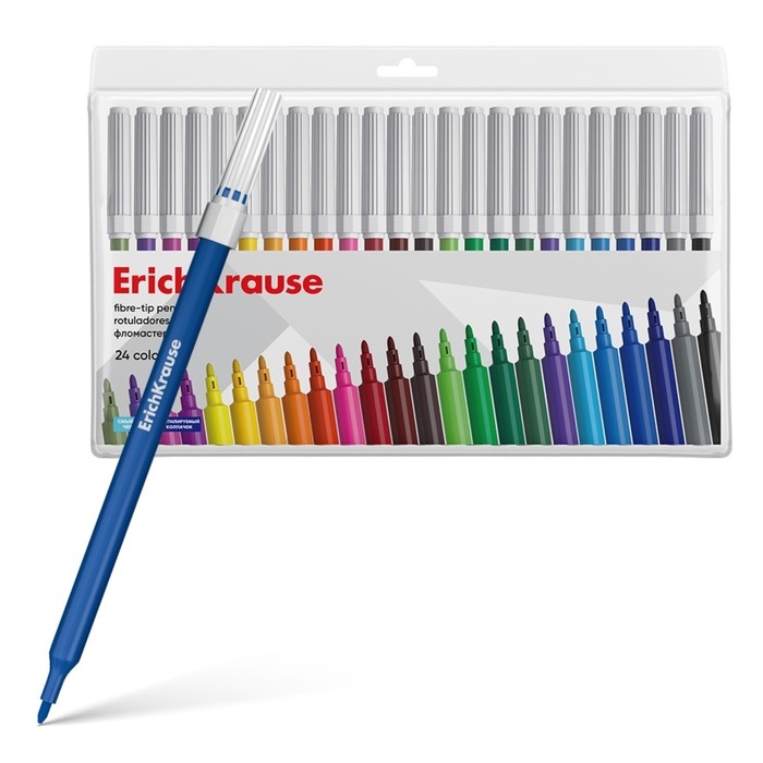 Фломастеры 24 цвета ErichKrause, вентилируемый колпачок, в футляре с европодвесом Фломастеры 24 цвета ErichKrause, вентилируемый колпачок, в футляре с европодвесом