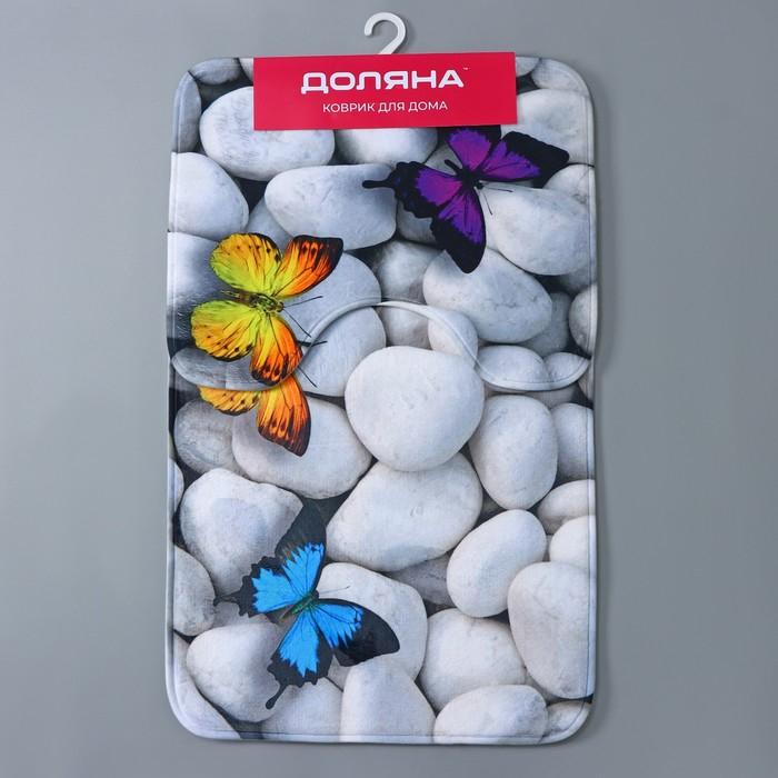 Коврики для ванной и туалета Доляна «Камни», 2 шт: 40×50 см, 50×80 см, цвет белый Коврики для ванной и туалета Доляна «Камни», 2 шт: 40×50 см, 50×80 см, цвет белый