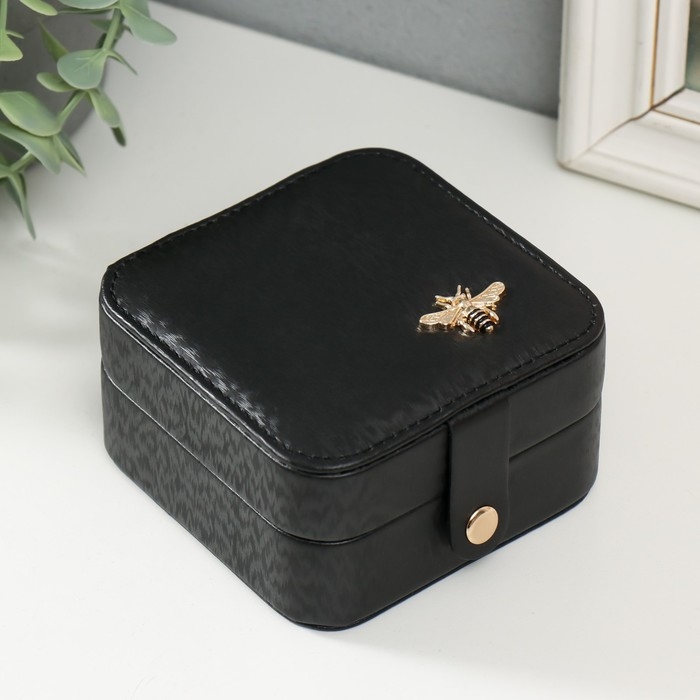 Шкатулка текстиль для украшений Шкатулка текстиль для украшений "Перелив с украшением" чёрная 10х10х6 см