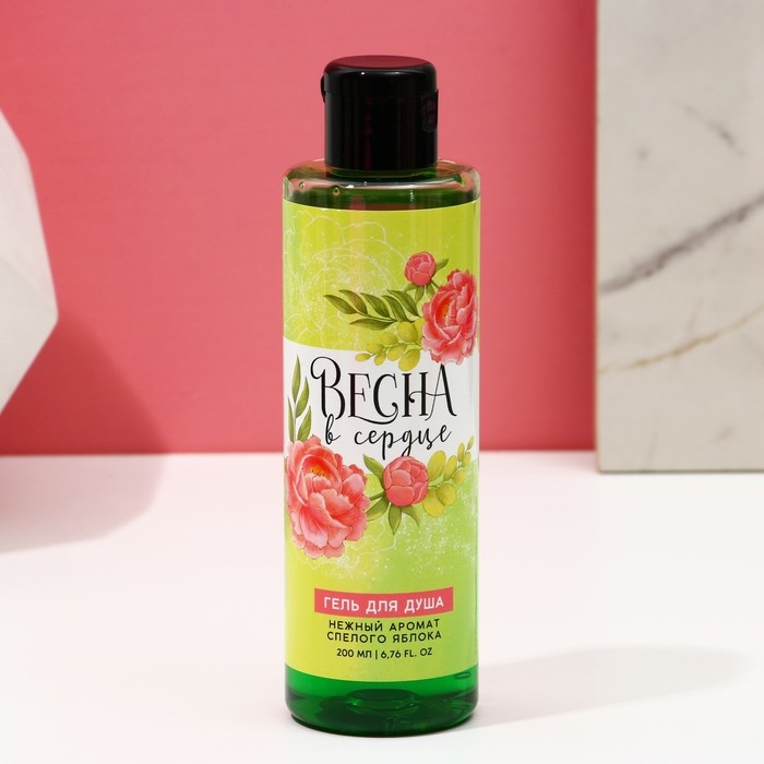 Подарочный набор косметики &laquo;Весна в сердце&raquo;, гель для душа 200 мл и мочалка, ЧИСТОЕ СЧАСТЬЕ