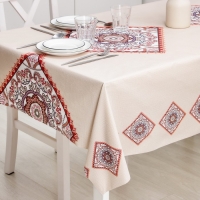 Клеёнка на стол на ткани &laquo;Цветочный мотив&raquo;, рулон 20 метров, ширина 137 см, толщина 0,22 мм, цвет бежевый