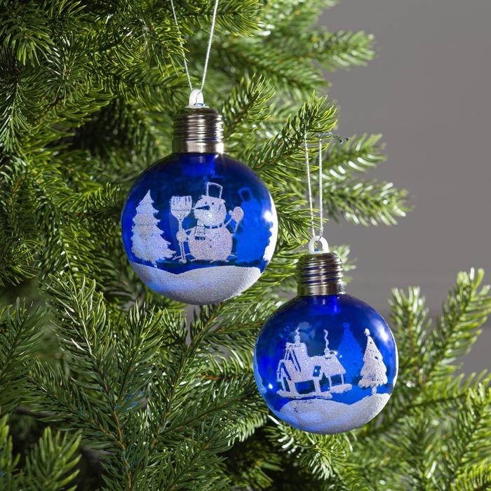 Набор ёлочных шаров «Зимний пейзаж» 2 шт., батарейки, 1 LED, свечение RGB Набор ёлочных шаров «Зимний пейзаж» 2 шт., батарейки, 1 LED, свечение RGB
