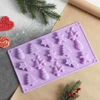 Форма для конфет и шоколада новогодняя Доляна «Ёлочки - иголочки», силикон, 30×17,3×1,3 см, 15 ячеек, цвет сиреневый Форма для конфет и шоколада новогодняя Доляна «Ёлочки - иголочки», силикон, 30×17,3×1,3 см, 15 ячеек, цвет сиреневый