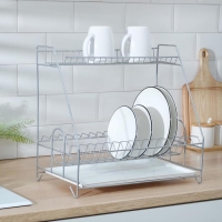 Сушилка для посуды с поддоном 2-х ярусная, 24×40×38 см, цвет хром Сушилка для посуды с поддоном 2-х ярусная, 24×40×38 см, цвет хром