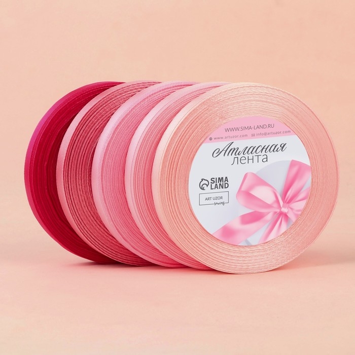 Набор атласных лент, 5 шт, размер 1 ленты: 10 мм × 23 ± 1 м, цвет розовый спектр Набор атласных лент, 5 шт, размер 1 ленты: 10 мм × 23 ± 1 м, цвет розовый спектр