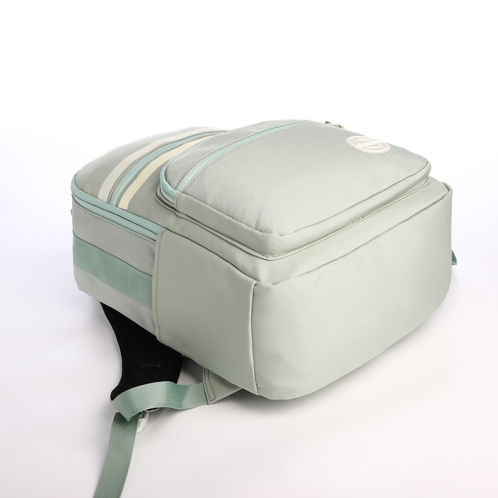 Рюкзак школьный из текстиля на молнии, 5 карманов, цвет зелёный