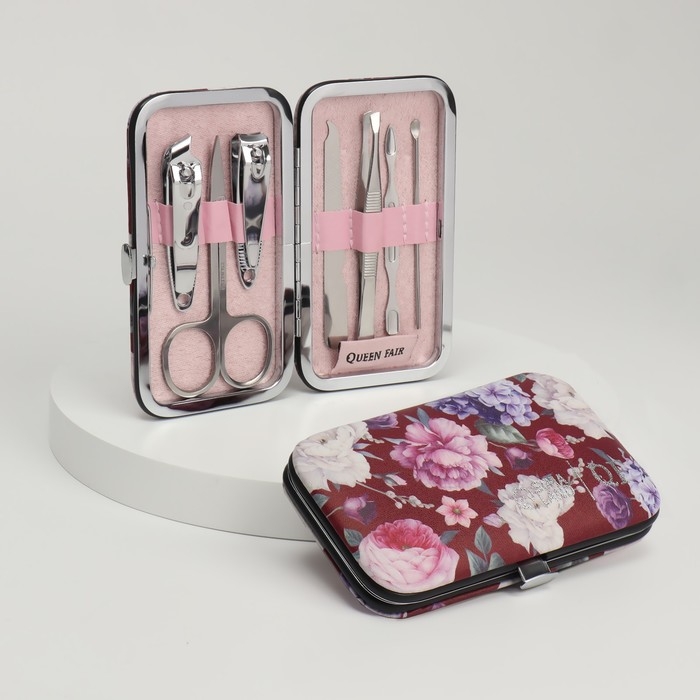 Набор маникюрный &laquo;Цветочная рапсодия&raquo;, 7 предметов, в футляре, разноцветный