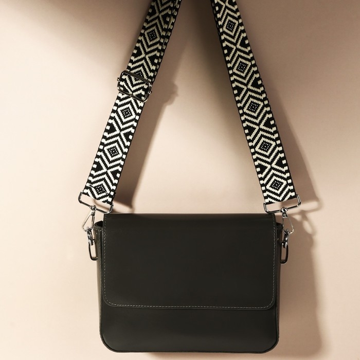 Ручка для сумки &laquo;Орнамент&raquo;, стропа, 135 &plusmn; 3 &times; 3,8 см, цвет чёрный/белый