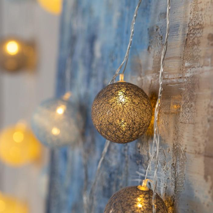 Гирлянда &laquo;Нить&raquo; 5 м с насадками &laquo;Клубки небесные&raquo;, IP20, прозрачная нить, 20 LED, свечение тёплое белое, 220 В