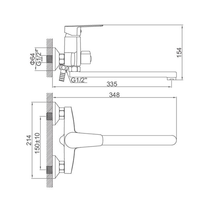 Смеситель для ванны Accoona A7165, однорычажный, излив 300 мм, хром