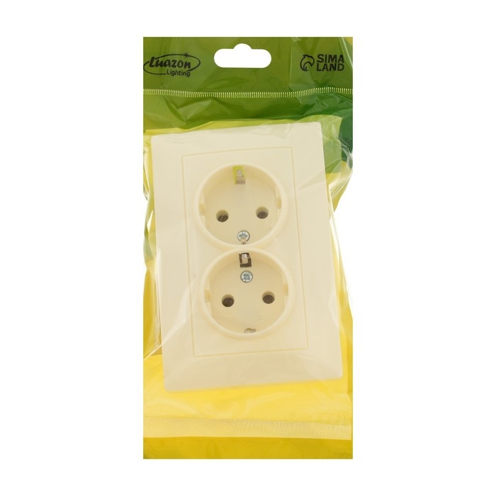 Розетка двухместная Luazon Lighting Розетка двухместная Luazon Lighting "Антей", 16 А, скрытая, с з/к, бежевая