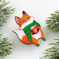 Значок в коробочке новогодний &laquo;Лисенок&raquo; на Новый год 2,7 х 4 см