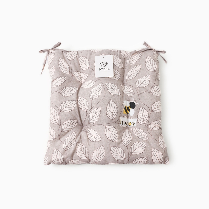 Сидушка на стул Этель "Листья" цв.серый, 40х40 см, 100% п/э