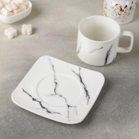 Чайная пара керамическая &laquo;Мрамор&raquo;, 2 предмета: чашка 220 мл, блюдце d=14 см, цвет белый