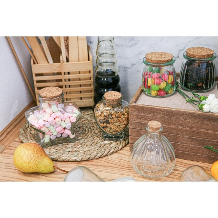 Набор стеклянных баночек для сыпучих продуктов с пробковой крышкой Доляна &laquo;Парфе. Сердце&raquo;, 150 мл, 8&times;4&times;9,5 см, 12 шт