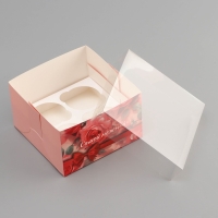 Коробка для 4 капкейка с прозрачной крышкой, "Самой нежной", 16 × 16 × 10 см, кондитерская упаковка Коробка для 4 капкейка с прозрачной крышкой, "Самой нежной", 16 × 16 × 10 см, кондитерская упаковка