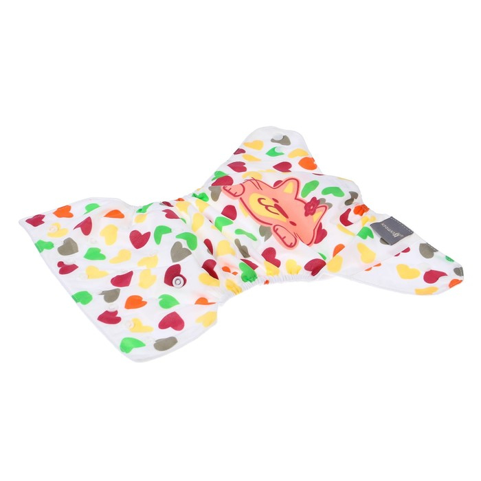 Многоразовый подгузник &laquo;Сердечки. Котик&raquo;, 3-15 кг, цвет белый, Крошка Я