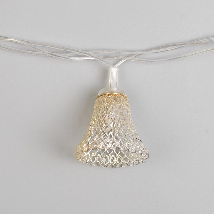 Гирлянда &laquo;Нить&raquo; 4 м с насадками &laquo;Колокольчик&raquo;, IP20, прозрачная нить, 20 LED, свечение белое, 8 режимов, 220 В