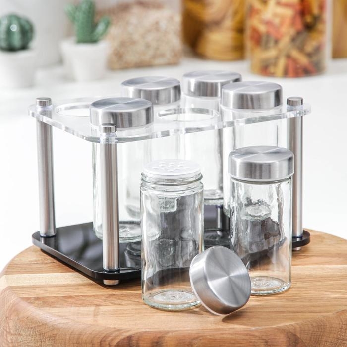 Набор для специй на подставке &laquo;Хай-тек&raquo;, 19&times;21,5 см, 90 мл, 4&times;9,5 см, 6 шт