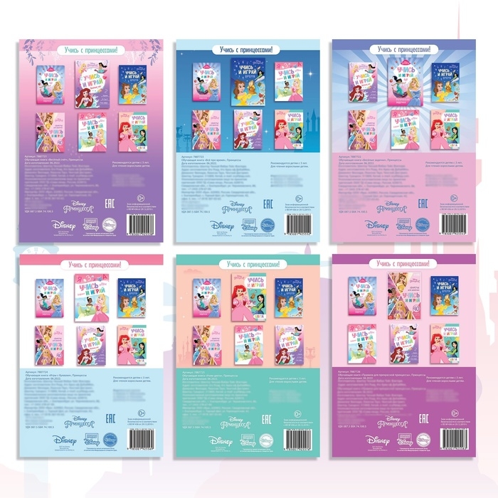 Набор обучающих книг Набор обучающих книг "Учимся с Принцессами", 6 книг по 20 стр., А5, Принцессы