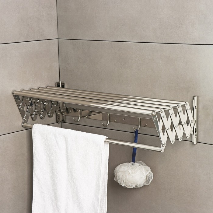 Полка выдвижная с держателем полотенец, 4 крючка 14,5×12(35)×58,5 см Полка выдвижная с держателем полотенец, 4 крючка 14,5×12(35)×58,5 см