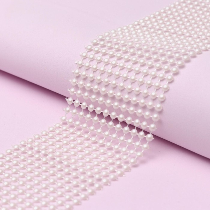 Лента с имитацией жемчуга, 6 см, 9 &plusmn; 1 м, цвет белый