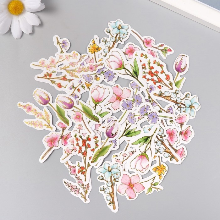 Наклейки для творчества Наклейки для творчества "Весеннее цветение" тиснение золото набор 48 шт 9х7х0,8 см