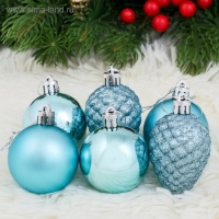 Набор украшений пластик 8 шт "Небесный" (4 шара d-5 см, 4 шишки) голубой Набор украшений пластик 8 шт "Небесный" (4 шара d-5 см, 4 шишки) голубой
