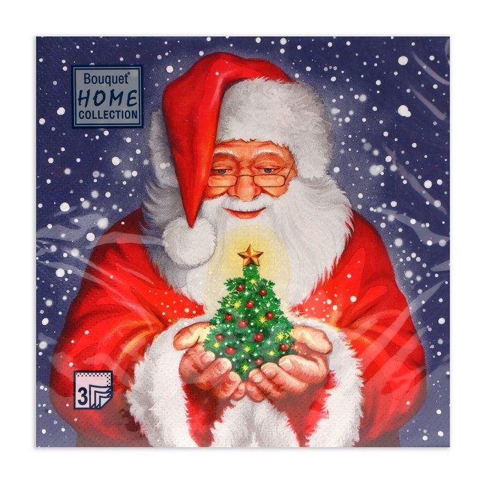 Новогодние салфетки бумажные Home Collection &laquo;Дед мороз и новогодняя ель&raquo;, 3 слоя, 33х33 см, 20 шт