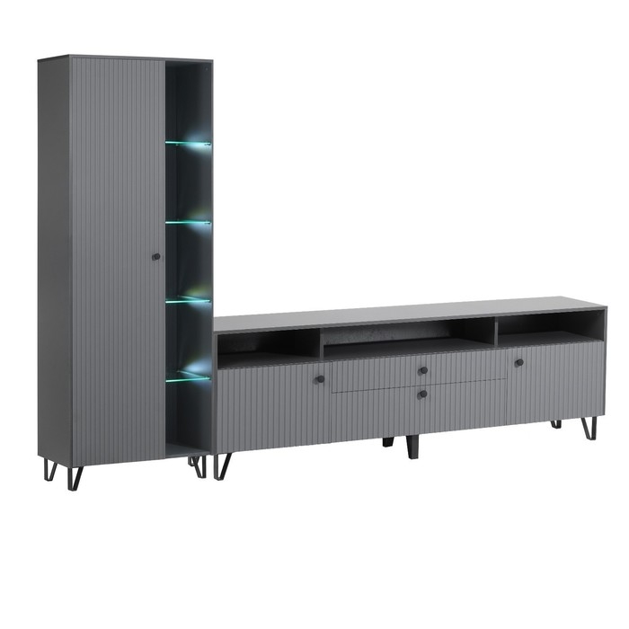 Тумба ТВ Оливия, 2000х426х668, цвет графит / графит софт, МДФ Тумба ТВ Оливия, 2000х426х668, цвет графит / графит софт, МДФ