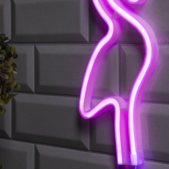 Неоновая вывеска &laquo;Фламинго&raquo; 14.5 &times; 28 см, батарейки ААх3 (не в комплекте), USB, свечение розовое