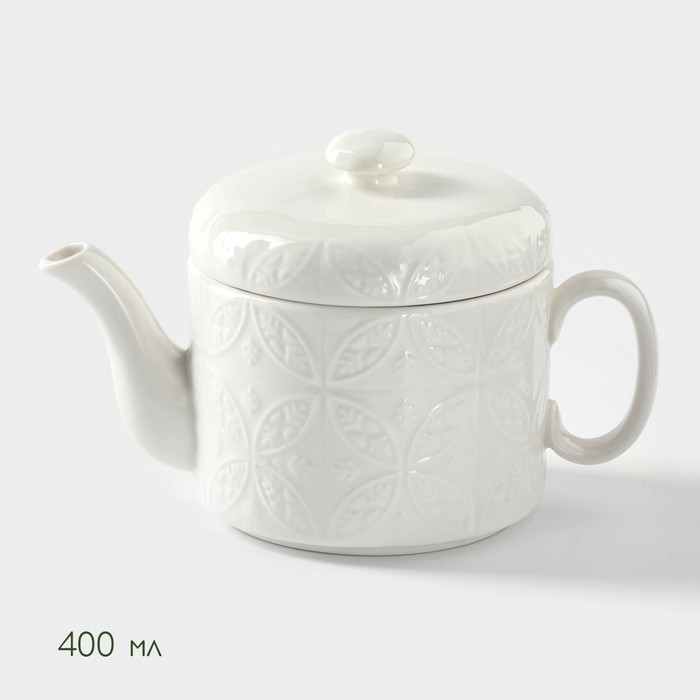Набор фарфоровый чайный BellaTenero &laquo;Орнамент&raquo;, 3 предмета: чайник 400 мл, кружка 280 мл, бамбуковая подставка, цвет белый